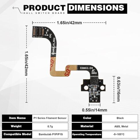 لوحة تبديل قاعة ملحقات الطابعة ثلاثية الأبعاد Hicarer متوافقة مع Bambu Lab P1P P1S، استبدال مستشعر الفتيل مع كابل FPC الشريطي للكشف عن وجود المواد الاستهلاكية في Hotend Extruder in Kuwait