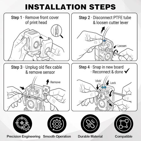 لوحة تبديل قاعة ملحقات الطابعة ثلاثية الأبعاد Hicarer متوافقة مع Bambu Lab P1P P1S، استبدال مستشعر الفتيل مع كابل FPC الشريطي للكشف عن وجود المواد الاستهلاكية في Hotend Extruder in Kuwait