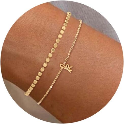 Initial Bracelets for Women, Dainty 14K Gold Plated Layered Letter Bracelet, Trendy Charm Stackable Jewelry Gift for Her in Saudi Arabia