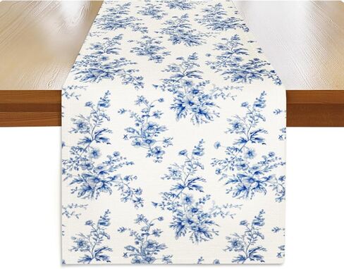 كوبية فراشة الجدول عداء 13x72 بوصة، الربيع الصيف الأزهار الكتان الجدول عداء لغرفة الطعام غرفة المعيشة المطبخ، الأزرق الكوبية عطلة حزب ديكور للمنزل داخلي في الهواء الطلق مزرعة in Kuwait