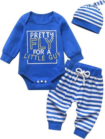 Newborn Infant Baby Boy Clothes Long Sleeve Romper Pants and Hat Outfits Set in Kuwait