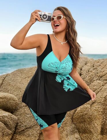 Arolina Plus Size Swimsuit for Women Two Piece Modest Tankini Full Coverage Tummy Control Bathing Suits with Shorts in Saudi Arabia
