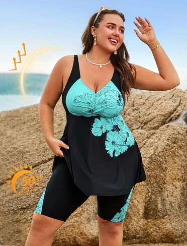 Arolina Plus Size Swimsuit for Women Two Piece Modest Tankini Full Coverage Tummy Control Bathing Suits with Shorts in Saudi Arabia