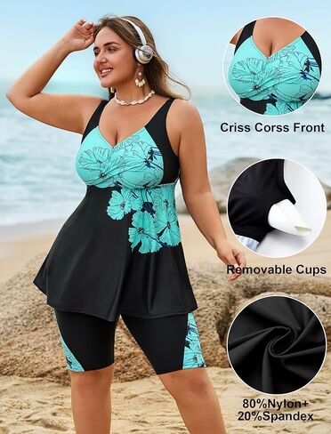 Arolina Plus Size Swimsuit for Women Two Piece Modest Tankini Full Coverage Tummy Control Bathing Suits with Shorts in Saudi Arabia