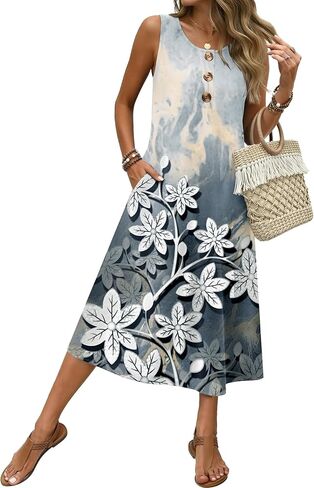Zeagoo Women Summer Midi Dress 2026 Sleeveless Casual Beach Sundress Button Down Loose Spring Tank Dresses with Pockets in Saudi Arabia