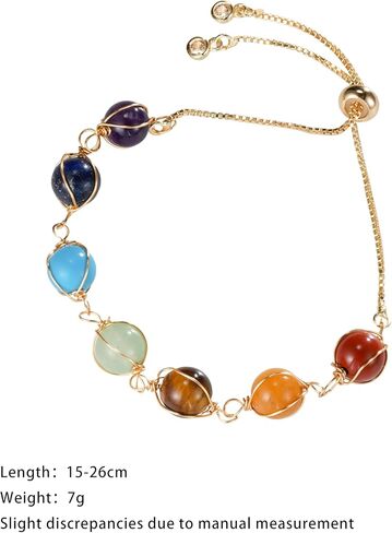 7 Chakra Stones Healing Crystal Beaded Bracelet Gold Plated Tigers Eye Lapis Lazuli Citrine Adjustable Bolo Boho Wellness Statement Jewelry for Women in Saudi Arabia