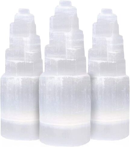 برج ناطحة سحاب كريستال سيلينيت، تأثيرات علاجية ومهدئة، أحجار تأمل لاسلكية، 10 سم لكل منها - 3 عبوات، أبيض in Kuwait