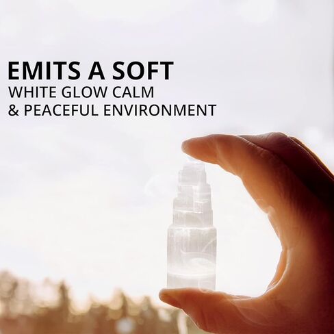 برج ناطحة سحاب كريستال سيلينيت، تأثيرات علاجية ومهدئة، أحجار تأمل لاسلكية، 10 سم لكل منها - 3 عبوات، أبيض in Kuwait