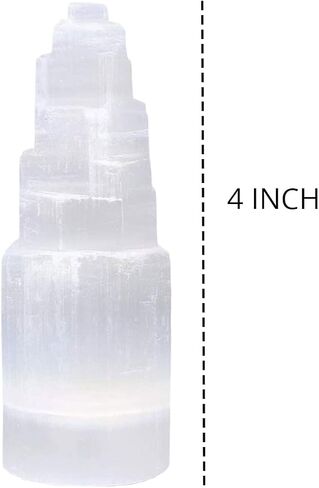 برج ناطحة سحاب كريستال سيلينيت، تأثيرات علاجية ومهدئة، أحجار تأمل لاسلكية، 10 سم لكل منها - 3 عبوات، أبيض in Kuwait