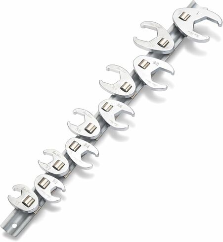 Bates- 3/8" Drive Flare Nut Wrench Set, 10 pcs, 3/8"-1", Chrome-Plated Steel, SAE Crowfoot Flare Nut Wrench Set With Clip-on Storage Rail for Nut Removal, Automotive Repair, Hard-To-Reach Areas in Saudi Arabia
