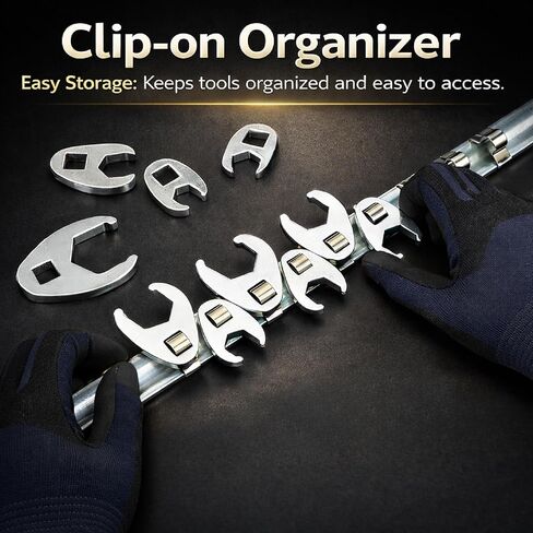Bates- 3/8" Drive Flare Nut Wrench Set, 10 pcs, 3/8"-1", Chrome-Plated Steel, SAE Crowfoot Flare Nut Wrench Set With Clip-on Storage Rail for Nut Removal, Automotive Repair, Hard-To-Reach Areas in Saudi Arabia