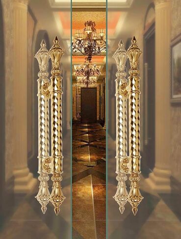 مقبض سحب باب ذهبي على الطراز الأوروبي، قضيب دفع للحظيرة/المكتب من الفولاذ المقاوم للصدأ، مقبض على الوجهين، طول 80 سم (32 بوصة)، تصميم حديث للأبواب الأمامية، متين وأنيق in Kuwait