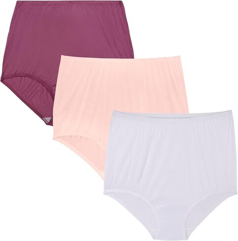 Vanity Fair Women's High Waisted Underwear, Full Coverage Ladies Panties, Perfectly Yours Briefs, Nylon - Raspberry Haze/Bare Pink/Glacier White, 10 in Saudi Arabia