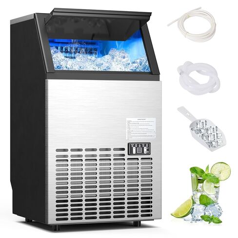 COSTWAY Commercial Ice Maker Machine, 110LBS/24H Stainless Steel Under Counter/Freestanding Self Cleaning Ice Machine w/ 33LBS Ice Storage Capacity & 24H Timer for Home Bar Restaurant Office in Saudi Arabia