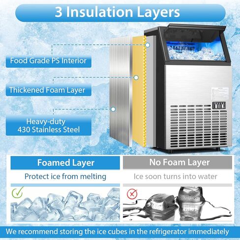 COSTWAY Commercial Ice Maker Machine, 110LBS/24H Stainless Steel Under Counter/Freestanding Self Cleaning Ice Machine w/ 33LBS Ice Storage Capacity & 24H Timer for Home Bar Restaurant Office in Saudi Arabia