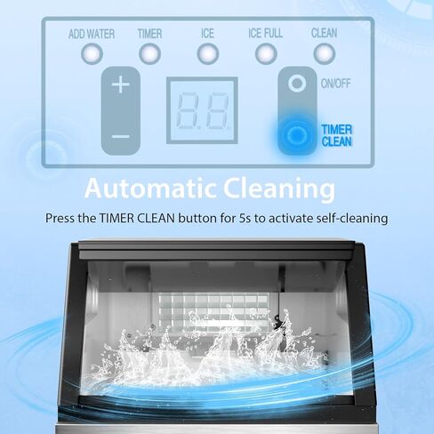 COSTWAY Commercial Ice Maker Machine, 110LBS/24H Stainless Steel Under Counter/Freestanding Self Cleaning Ice Machine w/ 33LBS Ice Storage Capacity & 24H Timer for Home Bar Restaurant Office in Saudi Arabia
