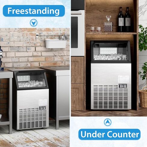 COSTWAY Commercial Ice Maker Machine, 110LBS/24H Stainless Steel Under Counter/Freestanding Self Cleaning Ice Machine w/ 33LBS Ice Storage Capacity & 24H Timer for Home Bar Restaurant Office in Saudi Arabia