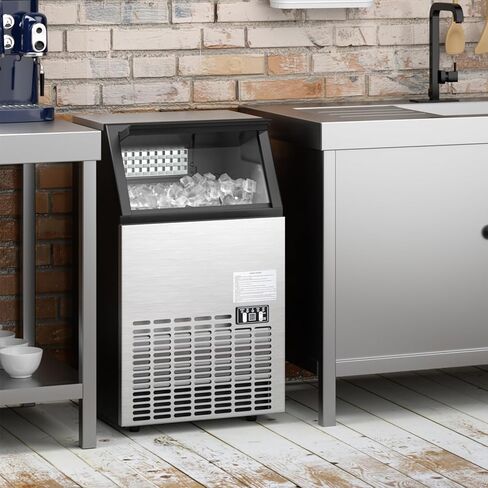 COSTWAY Commercial Ice Maker Machine, 110LBS/24H Stainless Steel Under Counter/Freestanding Self Cleaning Ice Machine w/ 33LBS Ice Storage Capacity & 24H Timer for Home Bar Restaurant Office in Saudi Arabia