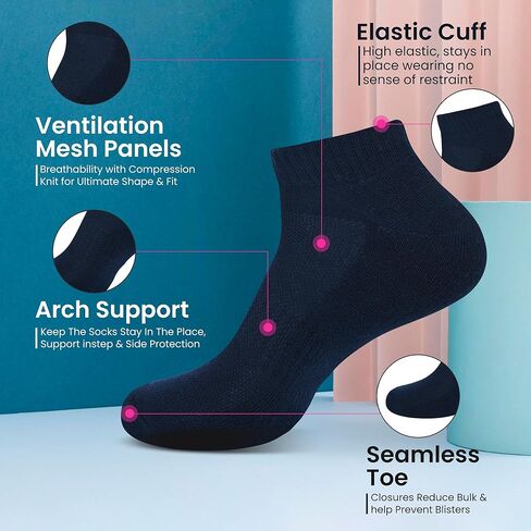 Women’s Cotton Ankle Socks for Casual Sports Wear, Breathable Athletic Socks for Gym Running, Sneakers Gifts for Her in Saudi Arabia