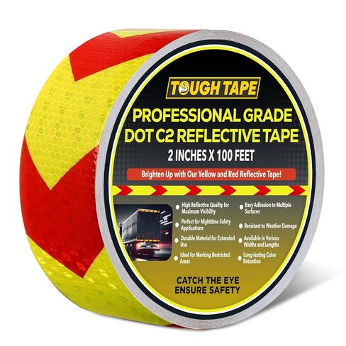 DOT C2 شريط عاكس للسلامة 2 بوصة × 100 قدم - شريط واضح مقاوم للماء في الهواء الطلق - شريط عاكس للسهم للمقطورات والمركبات والقوارب - أمان عاكس قوي لعلامات التحذير التحذيرية in Kuwait