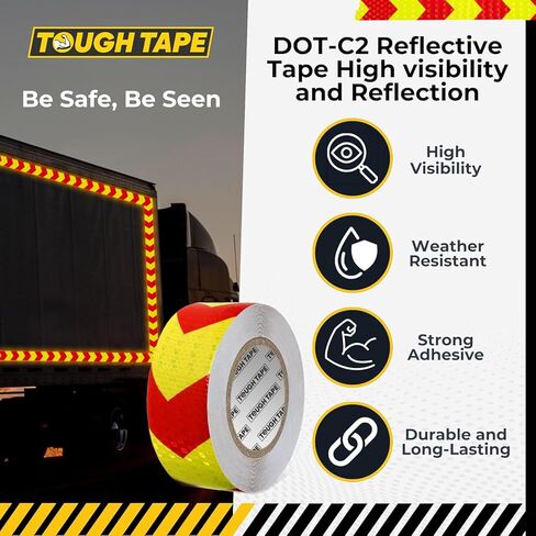 DOT C2 شريط عاكس للسلامة 2 بوصة × 100 قدم - شريط واضح مقاوم للماء في الهواء الطلق - شريط عاكس للسهم للمقطورات والمركبات والقوارب - أمان عاكس قوي لعلامات التحذير التحذيرية in Kuwait
