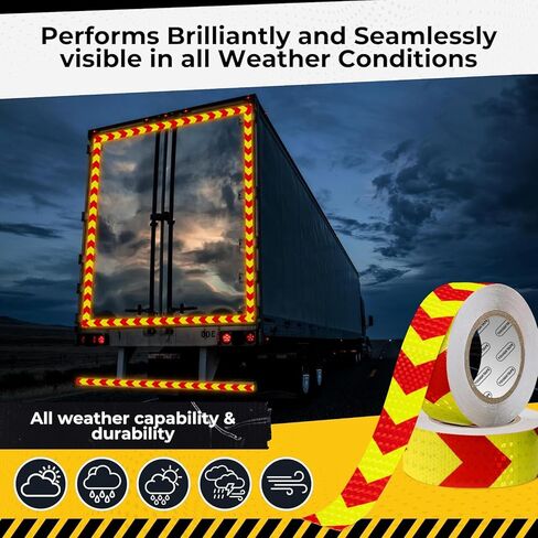 DOT C2 شريط عاكس للسلامة 2 بوصة × 100 قدم - شريط واضح مقاوم للماء في الهواء الطلق - شريط عاكس للسهم للمقطورات والمركبات والقوارب - أمان عاكس قوي لعلامات التحذير التحذيرية in Kuwait