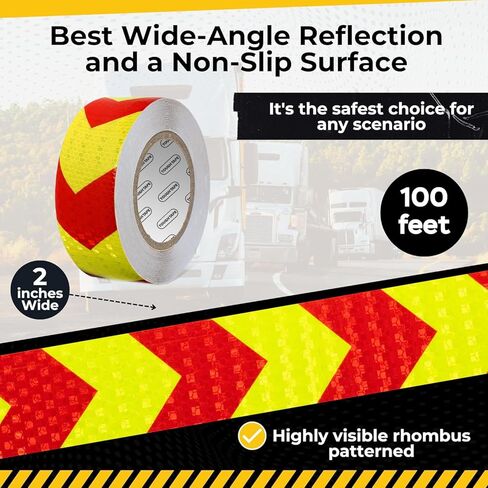 DOT C2 شريط عاكس للسلامة 2 بوصة × 100 قدم - شريط واضح مقاوم للماء في الهواء الطلق - شريط عاكس للسهم للمقطورات والمركبات والقوارب - أمان عاكس قوي لعلامات التحذير التحذيرية in Kuwait