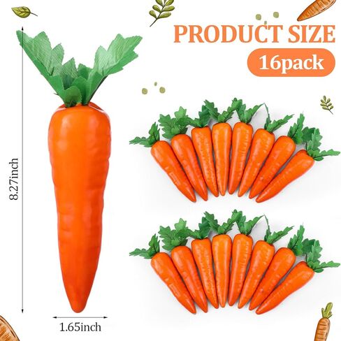 16 Pcs Easter Artificial Carrots 8.27 Inch Lifelike Fake Carrot for Decoration Easter Artificial Vegetables Simulation Carrots DIY Crafts Decoration in Kuwait