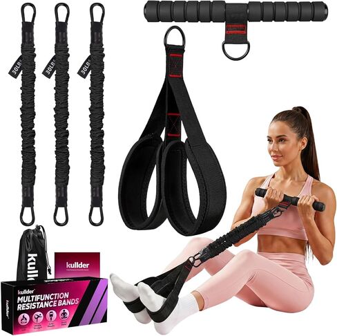 Upgraded Multifunction Pedal Resistance Band with Handle, 3 Tube Adjustable Resistance Bands, Full Body Fitness Exercise Equipment for Abdomen, Waist, Arm, Core/ABS, Leg, Physical Therapy in Saudi Arabia