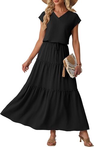 Lepunuo 2 Piece Skirt Sets for Women Flowy Maxi Skirts Cap Sleeve Tops Matching Sets Travel Vacation Outfits with Pockets in Saudi Arabia