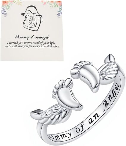 MIFYNN Miscarriage Gifts for Mothers Pregnancy Loss Son or Daughter Ring Mommy of an Angel Wing Ring Silver Mom Feather Rings Mother's Day Gifts in Saudi Arabia