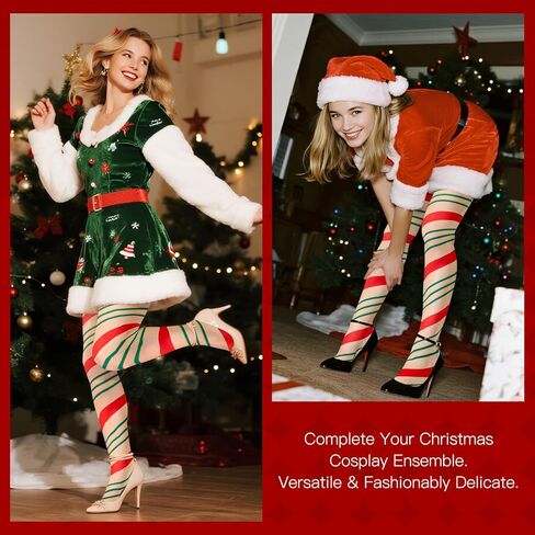 Yilanmy Christmas Striped Tights for Women 80D Opaque Christmas Pantyhose in Saudi Arabia