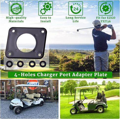 Charger Port Adapter Plate 4-Holes Fit for EZGO TXT36 36V Golf Cart 120V Plug On-Board Charging Systems for Lithium Battery Conversion Kit Golf Cart Accessories Contains 4Pcs Gasket Black in Saudi Arabia