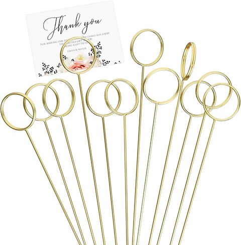 30 Pack Strong Grip Gold Floral Card Holder Picks, 13.4 Inch Premium Metal Flower Picks for Table Centerpieces, Picture Holders for Tables, Photo Card Holder Sticks for Flower Arrangements in Saudi Arabia