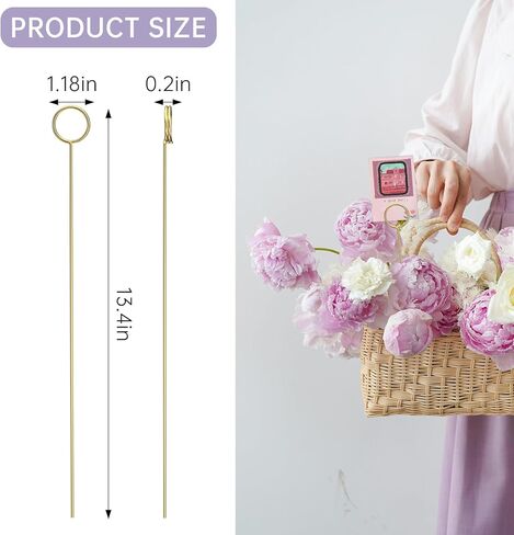 30 Pack Strong Grip Gold Floral Card Holder Picks, 13.4 Inch Premium Metal Flower Picks for Table Centerpieces, Picture Holders for Tables, Photo Card Holder Sticks for Flower Arrangements in Saudi Arabia