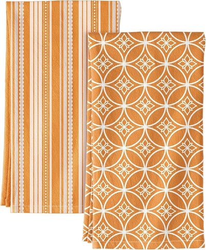Miss Adola 2 Pack Flour Sack Kitchen Towels - 16x26 Inch Cotton Dish Towels with Hanging Loop Reusable Geometric Boho Modern Retro Tea Towel Absorbent Dishcloths Home Decor, Beige Checkered Flower in Saudi Arabia