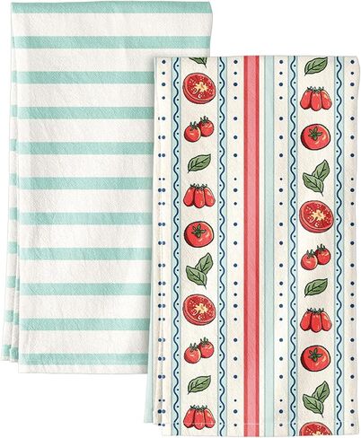 Miss Adola 2 Pack Flour Sack Kitchen Towels - 16x26 Inch Cotton Dish Towels with Hanging Loop Reusable Geometric Boho Modern Retro Tea Towel Absorbent Dishcloths Home Decor, Beige Checkered Flower in Saudi Arabia