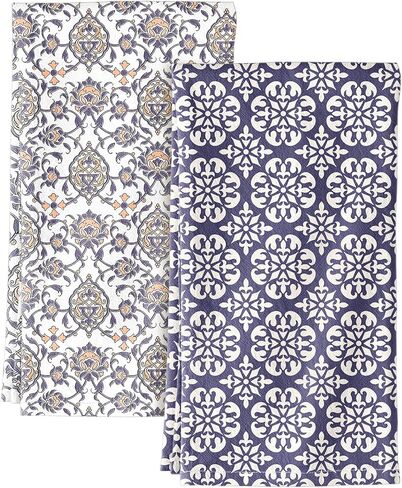 Miss Adola 2 Pack Flour Sack Kitchen Towels - 16x26 Inch Cotton Dish Towels with Hanging Loop Reusable Geometric Boho Modern Retro Tea Towel Absorbent Dishcloths Home Decor, Beige Checkered Flower in Saudi Arabia