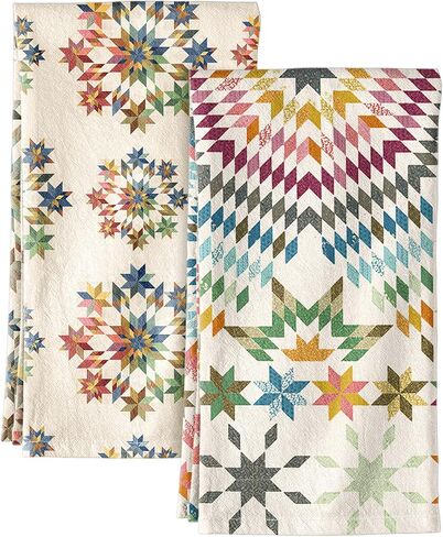 Miss Adola 2 Pack Flour Sack Kitchen Towels - 16x26 Inch Cotton Dish Towels with Hanging Loop Reusable Geometric Boho Modern Retro Tea Towel Absorbent Dishcloths Home Decor, Beige Checkered Flower in Saudi Arabia