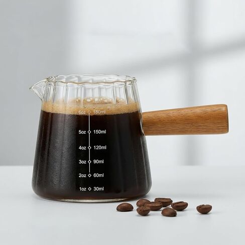 أكواب اسبريسو Farielyn-X بسعة 6 أونصة بمقبض خشبي، وإكسسوارات إسبريسو، وإبريق رغوة الحليب المضلع، وكوب قياس زجاجي، وكأس زجاجي مع فم على شكل حرف V، وكوب قهوة لطلقات الإسبريسو - يُغسل يدويًا فقط in Kuwait