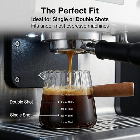 أكواب اسبريسو Farielyn-X بسعة 6 أونصة بمقبض خشبي، وإكسسوارات إسبريسو، وإبريق رغوة الحليب المضلع، وكوب قياس زجاجي، وكأس زجاجي مع فم على شكل حرف V، وكوب قهوة لطلقات الإسبريسو - يُغسل يدويًا فقط in Kuwait