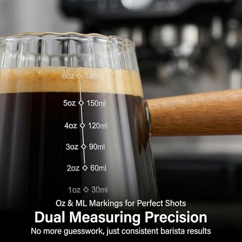 أكواب اسبريسو Farielyn-X بسعة 6 أونصة بمقبض خشبي، وإكسسوارات إسبريسو، وإبريق رغوة الحليب المضلع، وكوب قياس زجاجي، وكأس زجاجي مع فم على شكل حرف V، وكوب قهوة لطلقات الإسبريسو - يُغسل يدويًا فقط in Kuwait