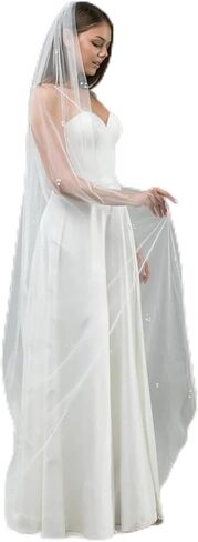 طرحة زفاف لؤلؤية لحفلات الزفاف، حجاب لؤلؤ بطول مصلى واحد مع مشط حجاب العروس للعرائس عاجي 200 in Kuwait