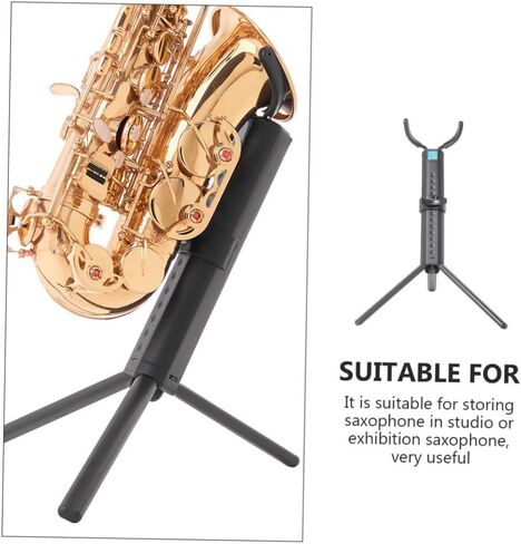 Veemoon Foldable Tenor Saxophone Stand Black with Blue Case, Non-skid Practical Saxophone Bracket for Desktop Storage and Portable Tenor Sax Holder in Saudi Arabia