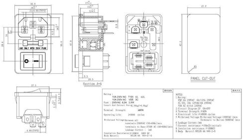DEVMO 2pcs 10A 250V Rocker Switch Power Socket Inlet Module Plug 5A Fuse Switch with 18 AWG Wiring 3 Pin IEC320 C14 Connected Terminal Crimps and Wires in Saudi Arabia