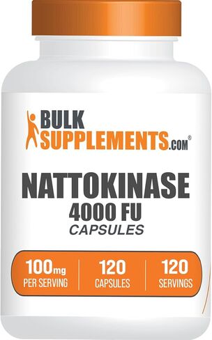 BulkSupplements.com Nattokinase 4000 FU Capsules - Nattokinase Supplement, Sourced from Natto Extract, Nattokinase 100mg - Gluten Free, 1 Capsule per Serving, 120 Capsules (Pack of 1) in Saudi Arabia