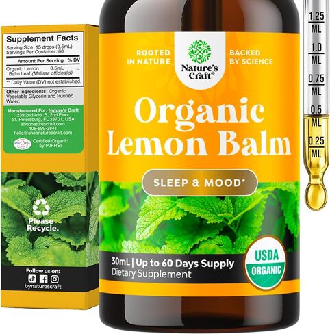 Organic Lemon Balm Leaf Liquid Extract for Immune Support - Lemon Balm Tincture for Mood & Relaxation Support - Organic Tincture Leaf Drops for Adults & Kids Dietary Supplement - 1OZ - 60 Days Supply in Saudi Arabia