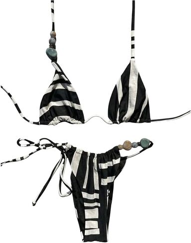 GORGLITTER Women's Striped Bikini Color Block String Tie Side Swimsuit Cheeky Swimwear Bathing Suit in Saudi Arabia