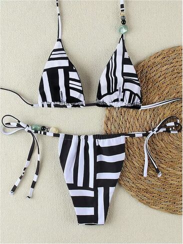 GORGLITTER Women's Striped Bikini Color Block String Tie Side Swimsuit Cheeky Swimwear Bathing Suit in Saudi Arabia