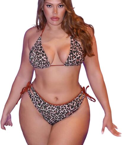 SHENHE Women's Plus Size Leopard Print Bikini Set Tie Side Sexy Triangle Two Piece Swimsuit in Saudi Arabia